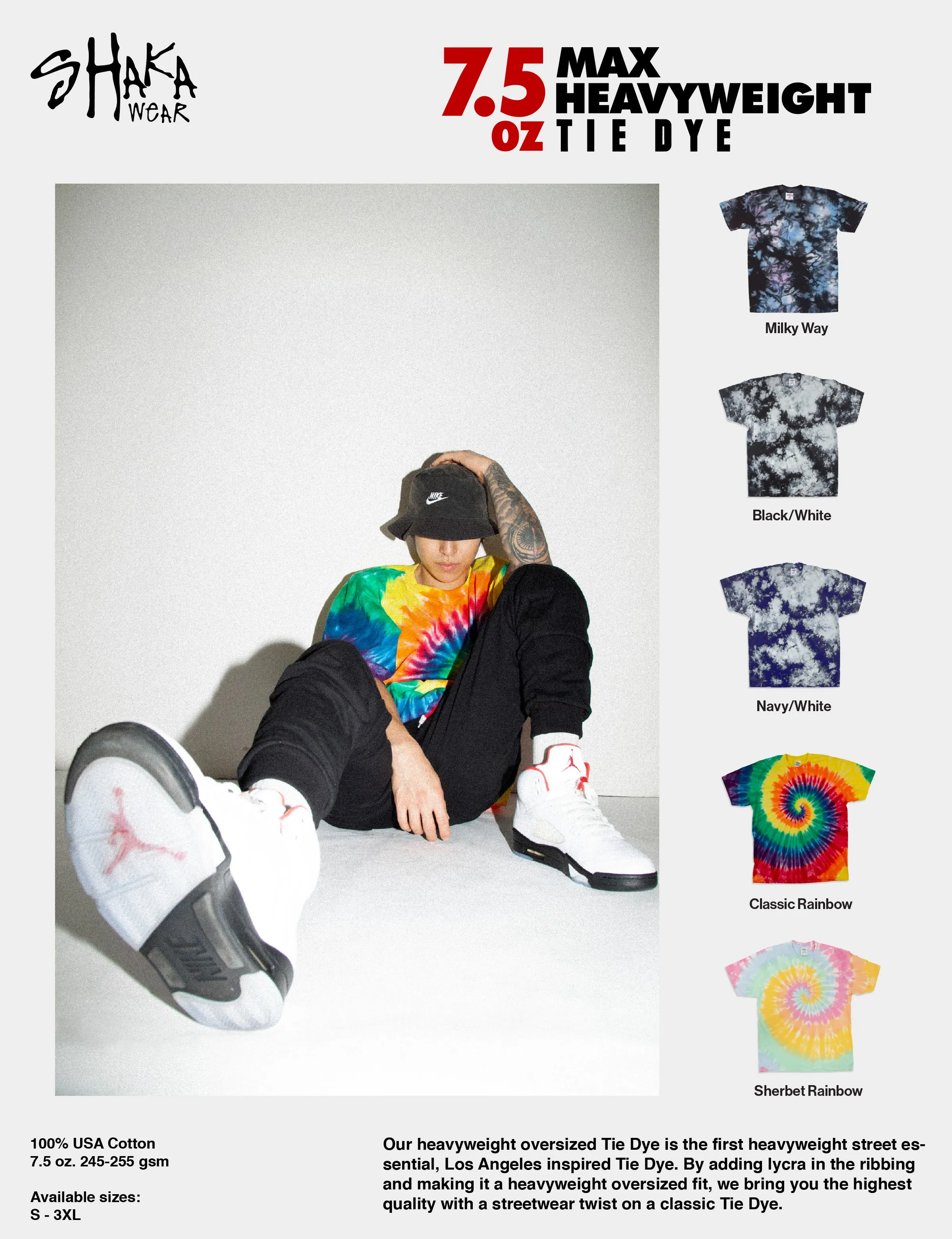 7.5 OZ MAX HEAVYWEIGHT TIE DYE - CLASSIC RAINBOW