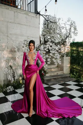 Blaire Beautiful Long Sleeves Pink Evening Dress