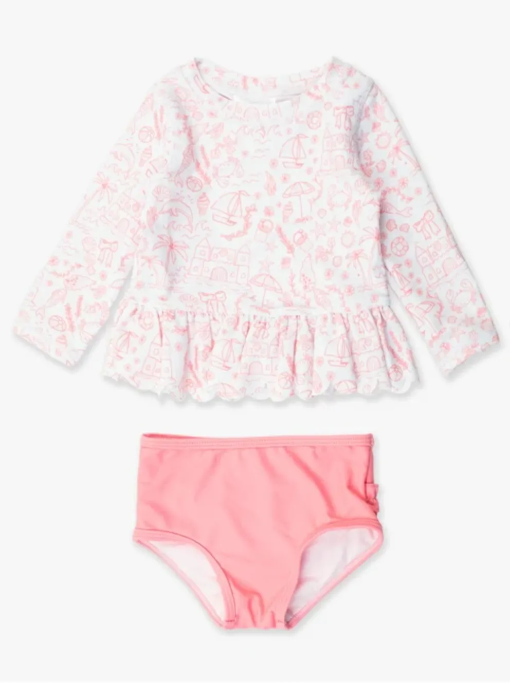 By the Seaside Scallop Hem Long Sleeve Rash Guard Bikini