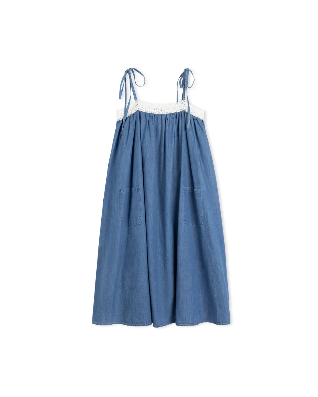 Chambray Lace Trim Pocket Jumper