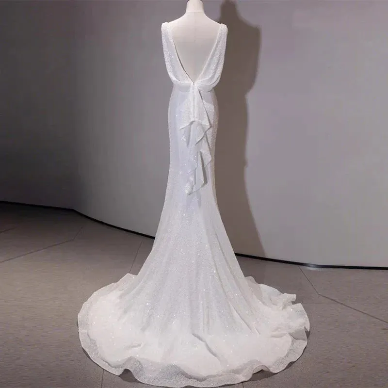 Elegant Evening Gowns Prom Dresses White Sequin Mermaid Wedding Dress Formal Birthday Party Dress