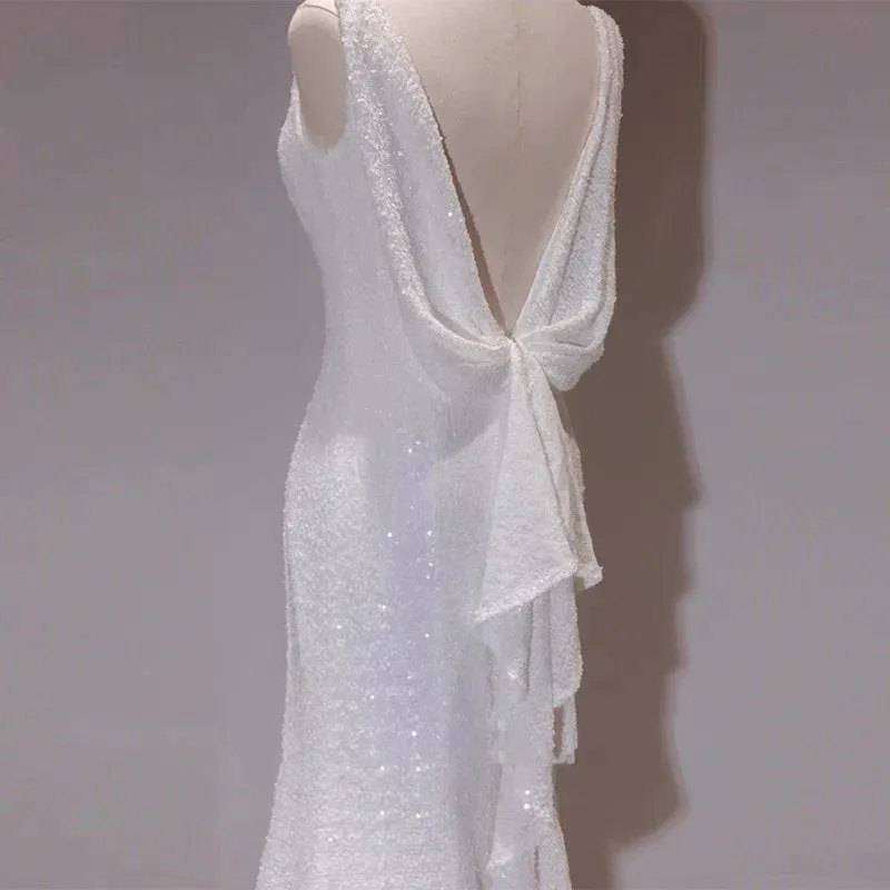 Elegant Evening Gowns Prom Dresses White Sequin Mermaid Wedding Dress Formal Birthday Party Dress