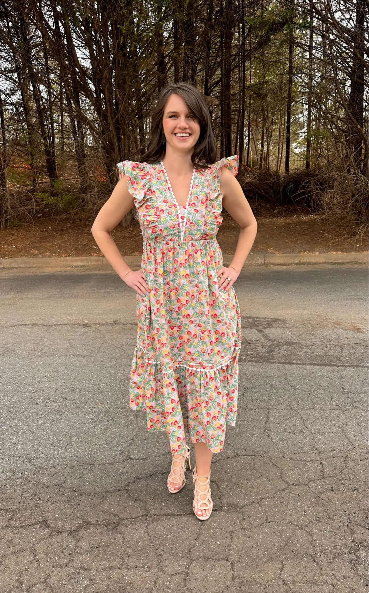 Floral Midi Dress in Pink
