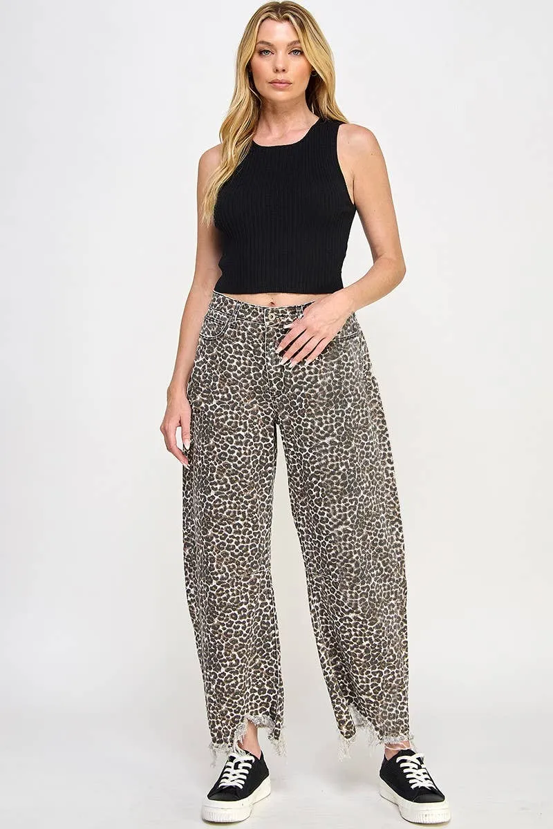 LEOPARD BARREL JEANS