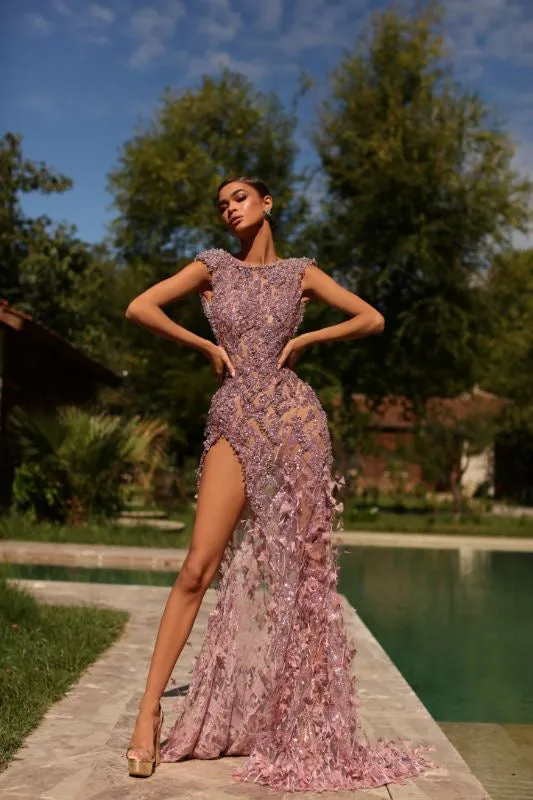 Magnolia Beautiful High Neck Pink  Evening Dress