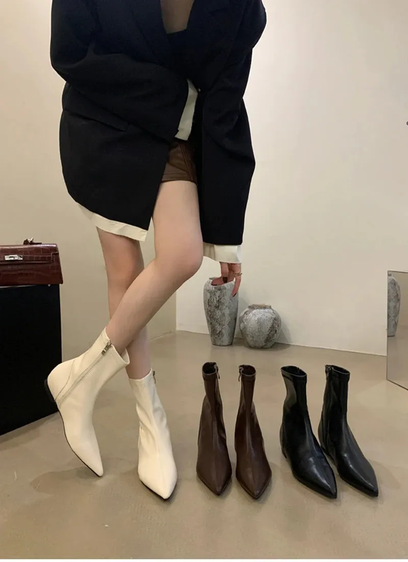 Maria's Pointed Toe Short Booties Concise Internal Elevation Shoes