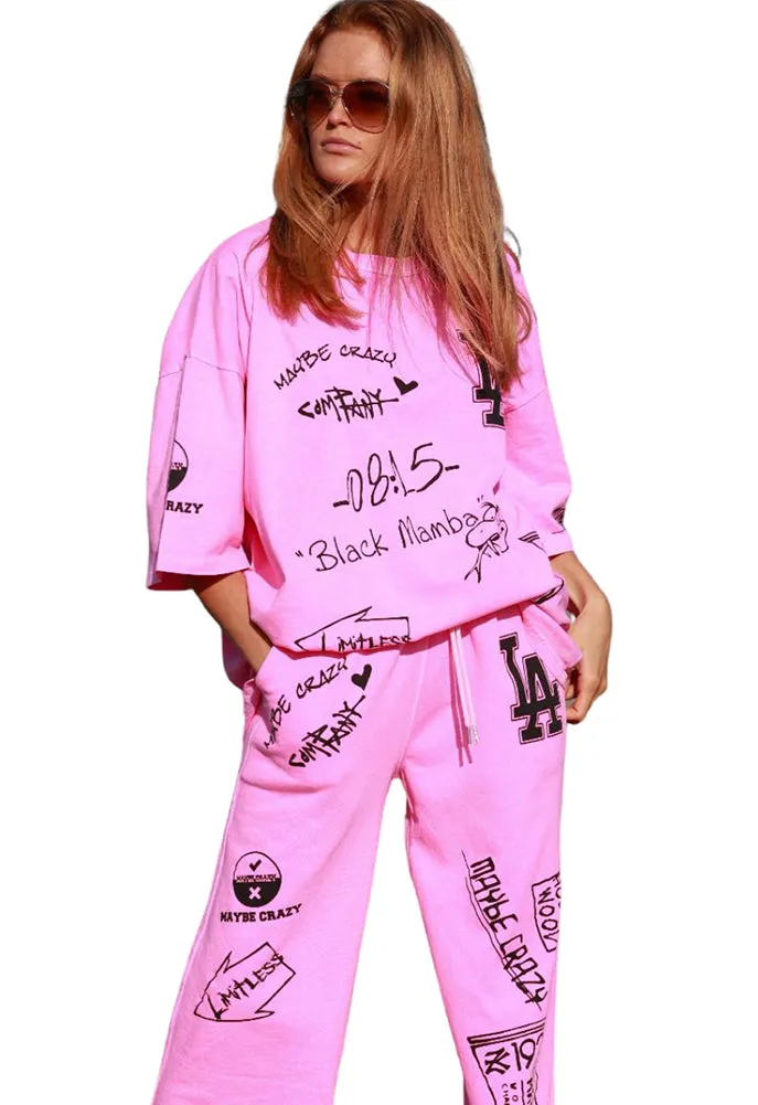 Maybe Crazy LA Oversized Unisex Tee in Pink