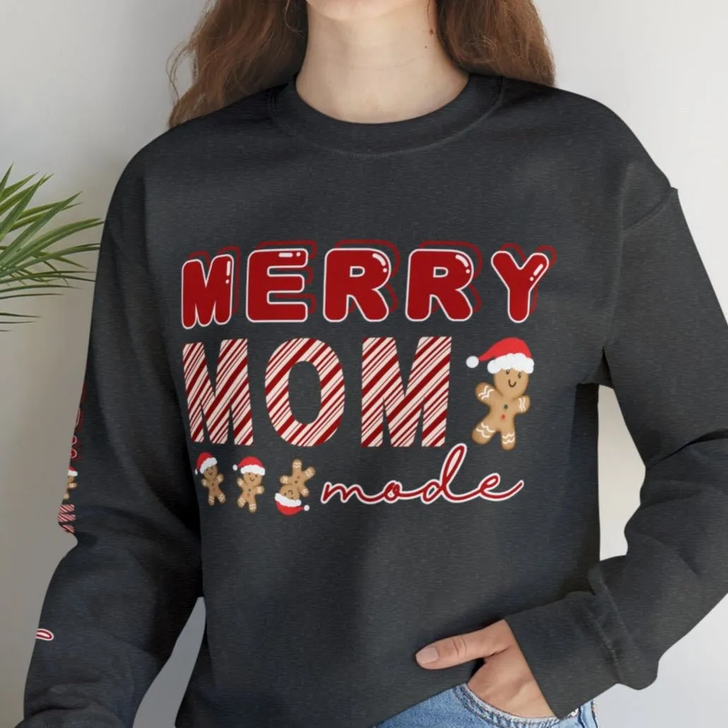 Merry Mom Mode Gingerbread Women's Sweatshirt: Festive Arm Detail & Holiday Cheer