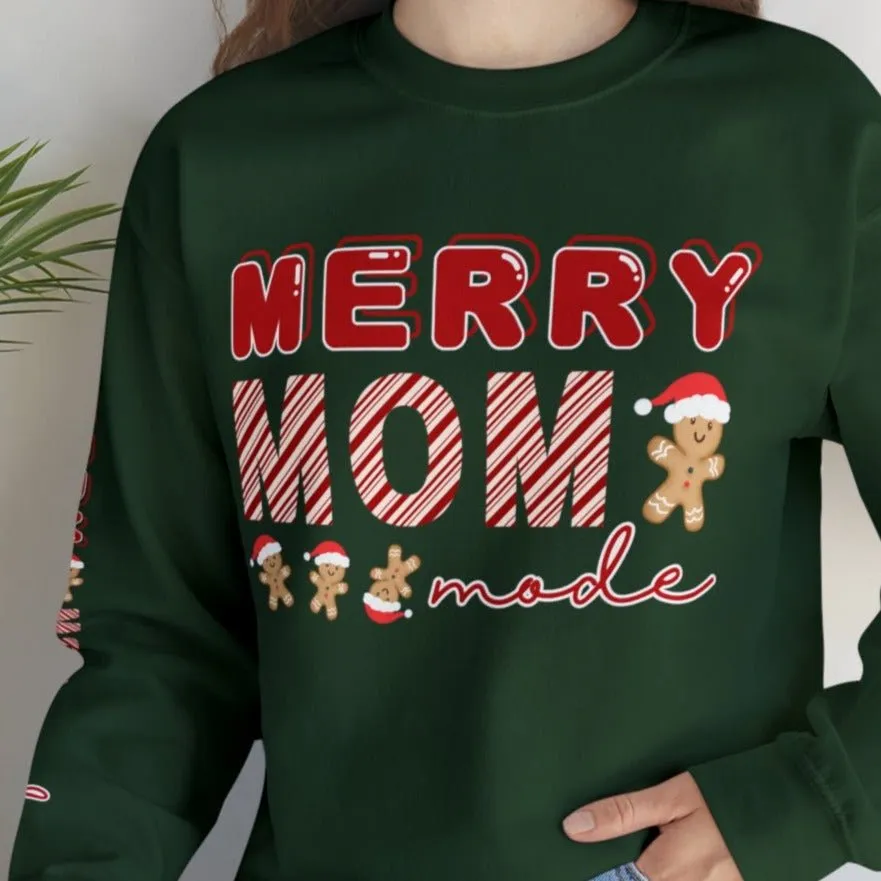 Merry Mom Mode Gingerbread Women's Sweatshirt: Festive Arm Detail & Holiday Cheer