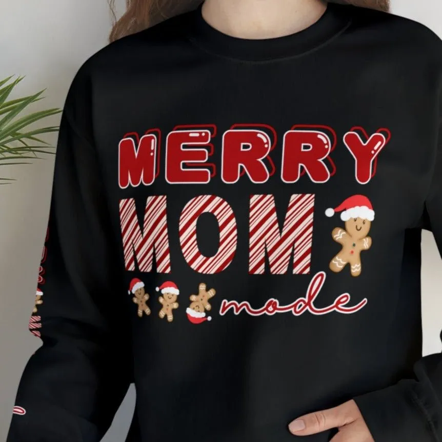 Merry Mom Mode Gingerbread Women's Sweatshirt: Festive Arm Detail & Holiday Cheer