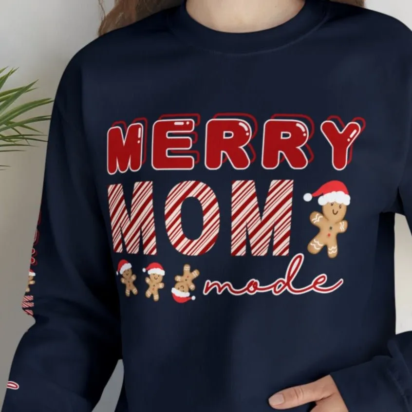 Merry Mom Mode Gingerbread Women's Sweatshirt: Festive Arm Detail & Holiday Cheer