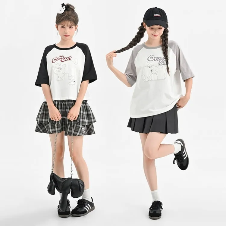 Summer Sweet Girl Style Cartoon Line Cat Print T-shirt