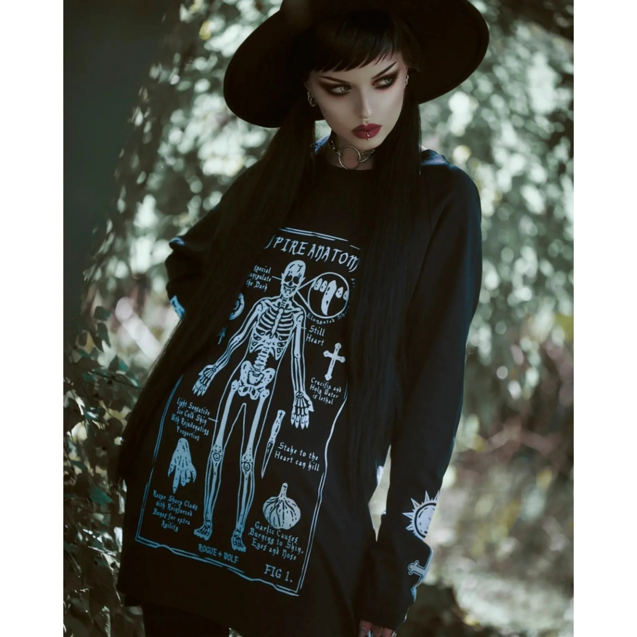 Vampire Anatomy Long Sleeve Tee | Black Oversized 100% Cotton