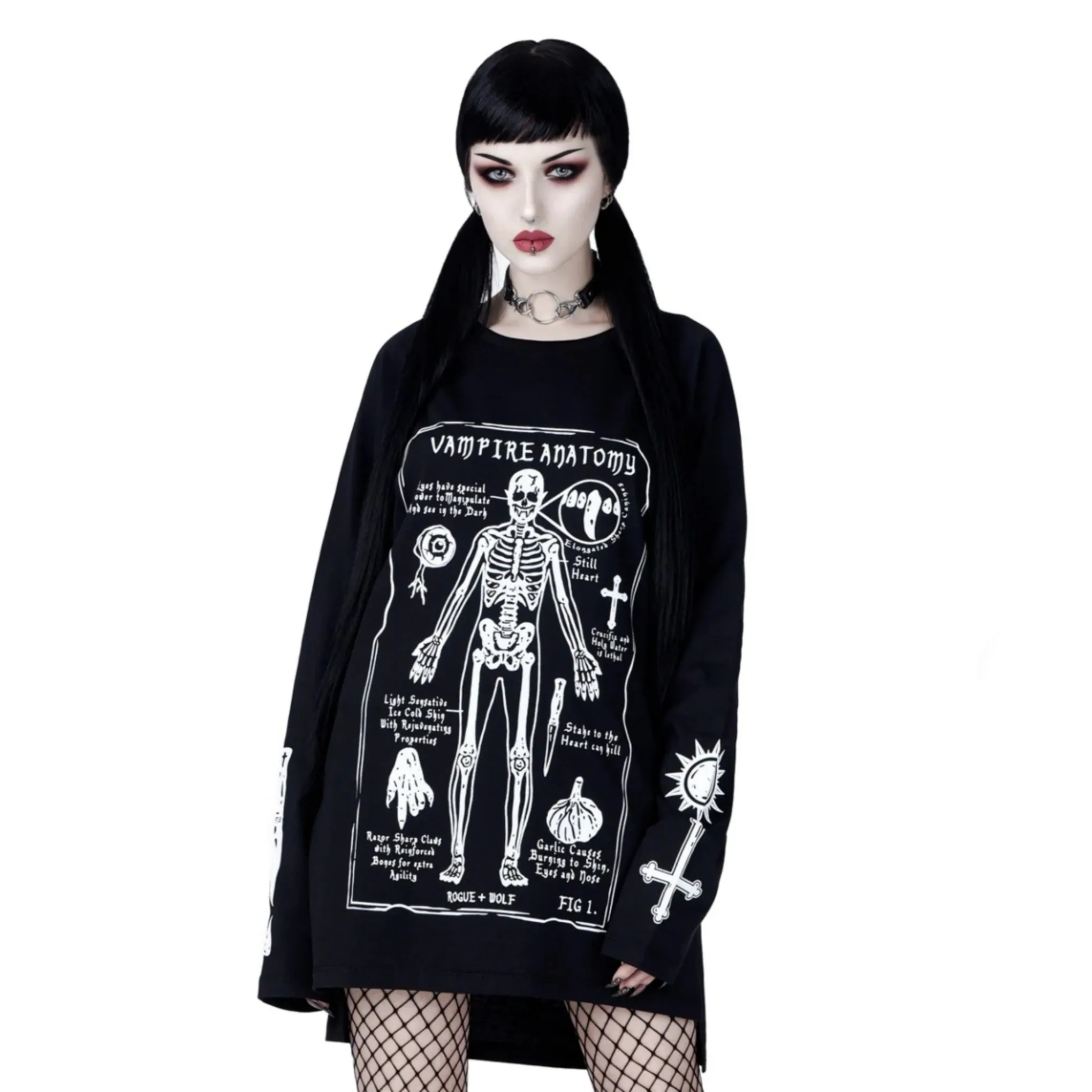 Vampire Anatomy Long Sleeve Tee | Black Oversized 100% Cotton