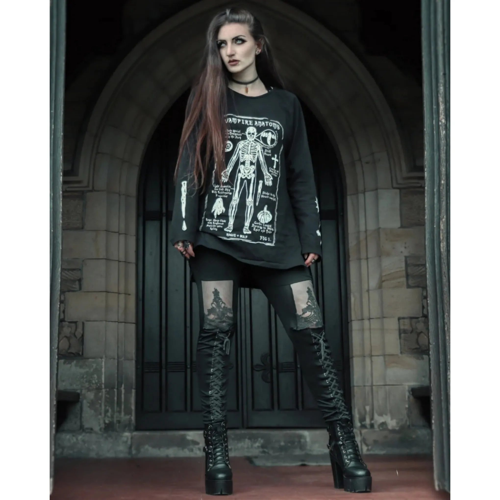 Vampire Anatomy Long Sleeve Tee | Black Oversized 100% Cotton