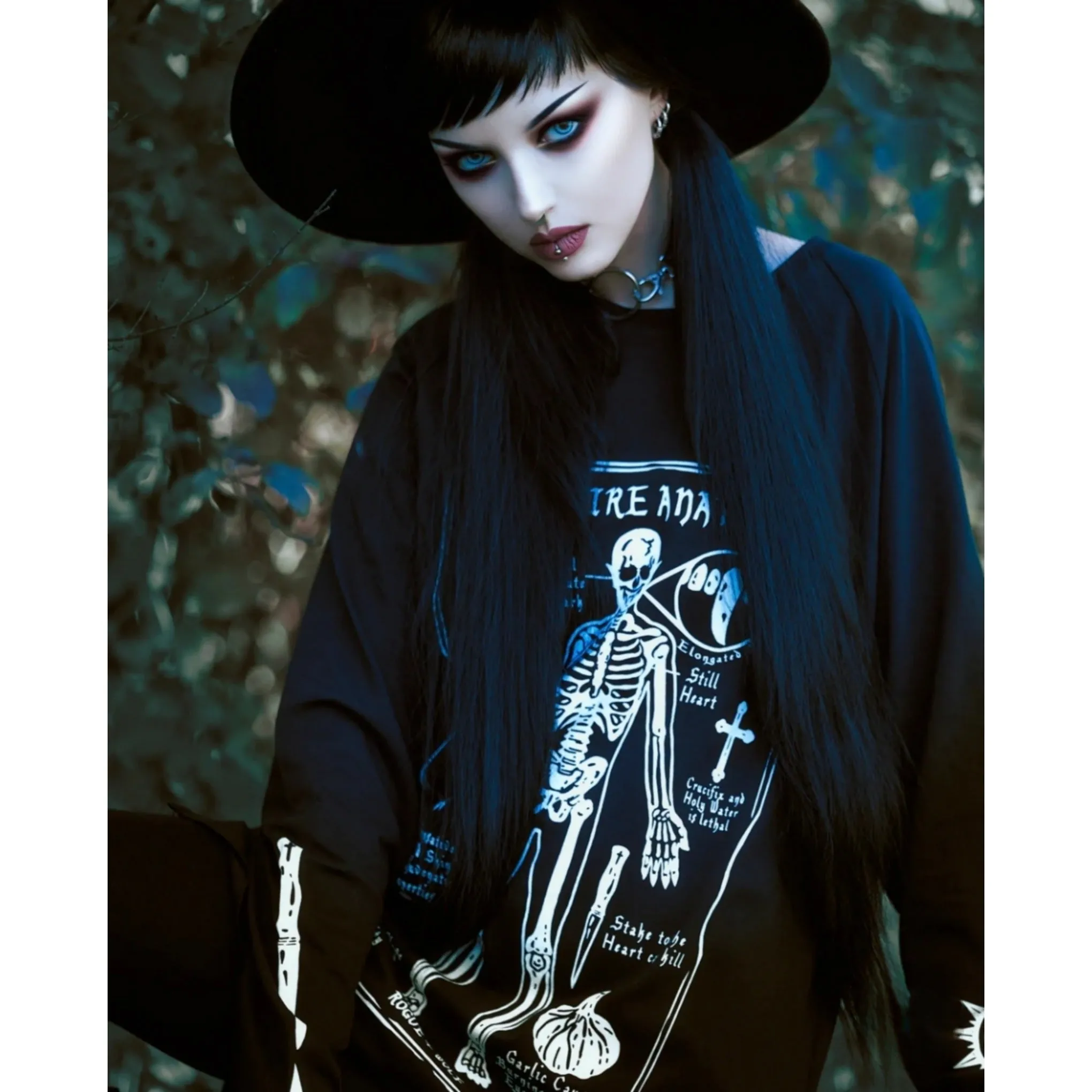 Vampire Anatomy Long Sleeve Tee | Black Oversized 100% Cotton