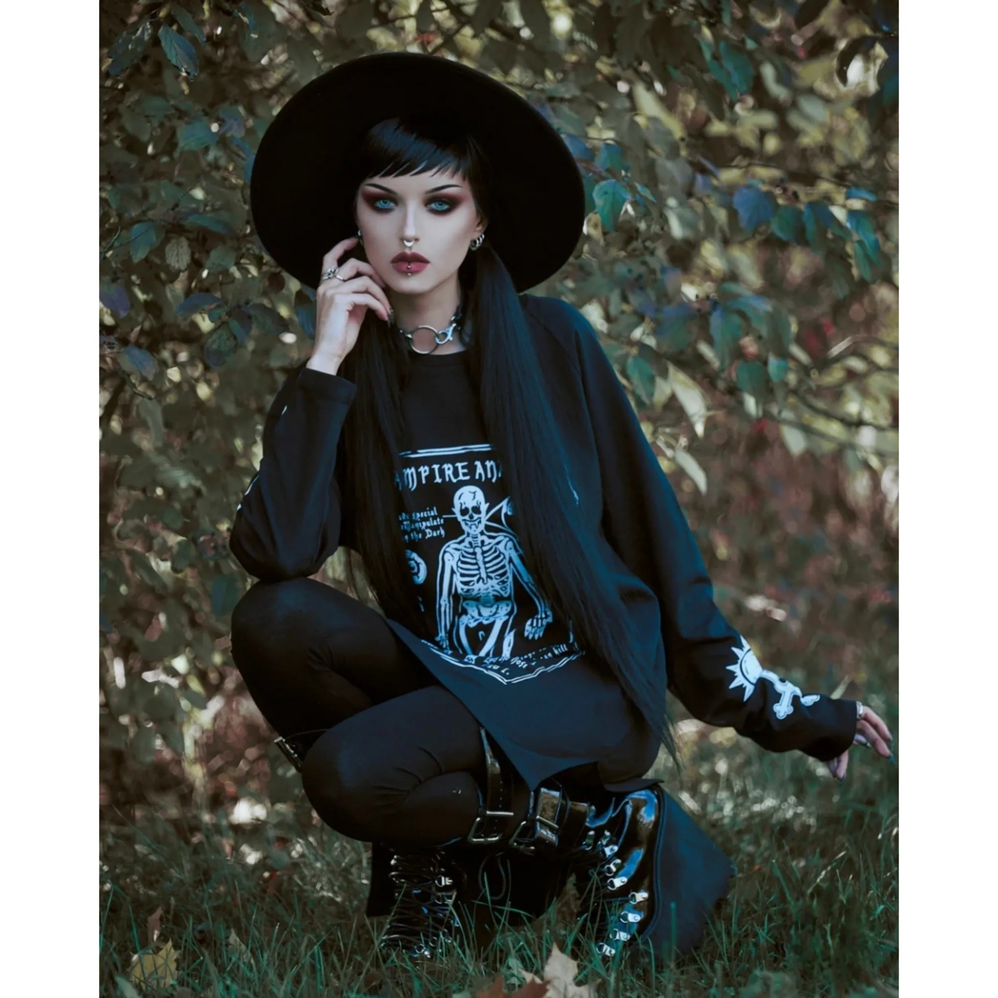 Vampire Anatomy Long Sleeve Tee | Black Oversized 100% Cotton