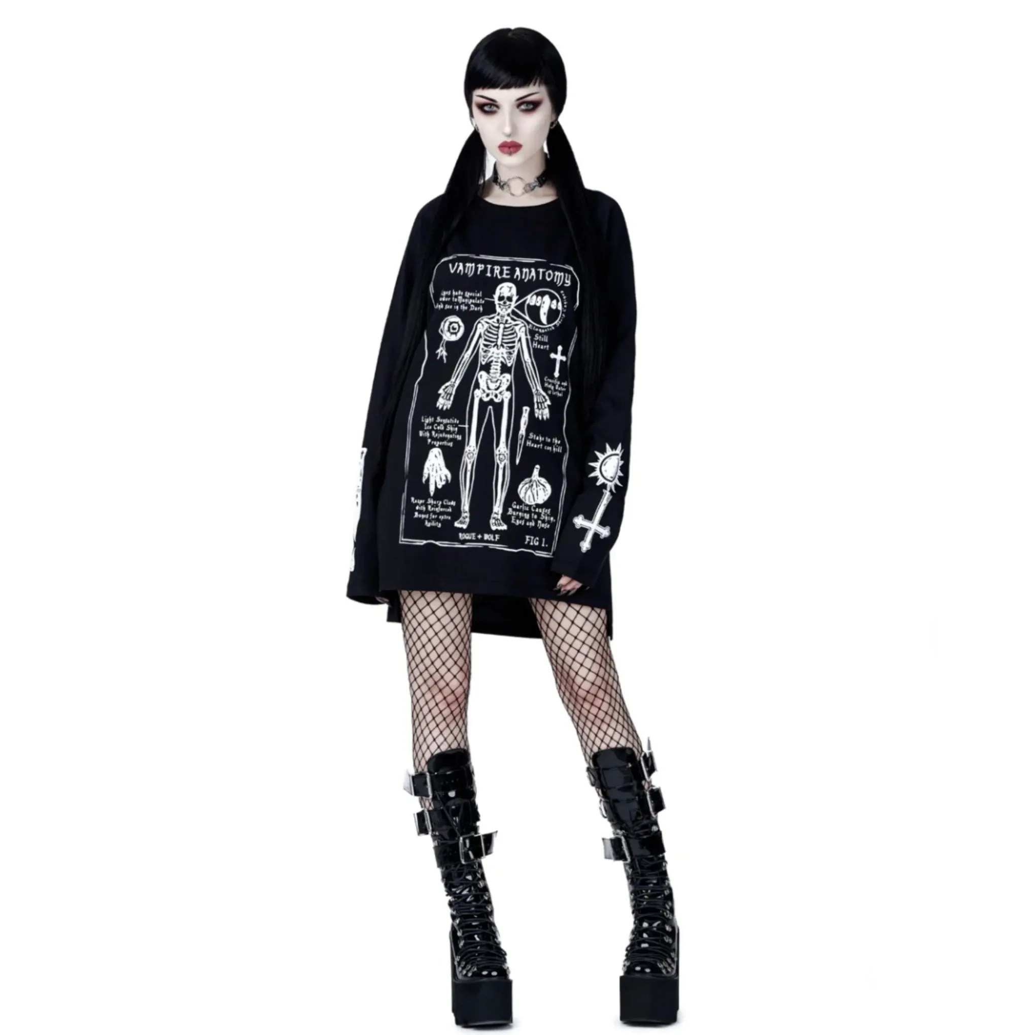 Vampire Anatomy Long Sleeve Tee | Black Oversized 100% Cotton