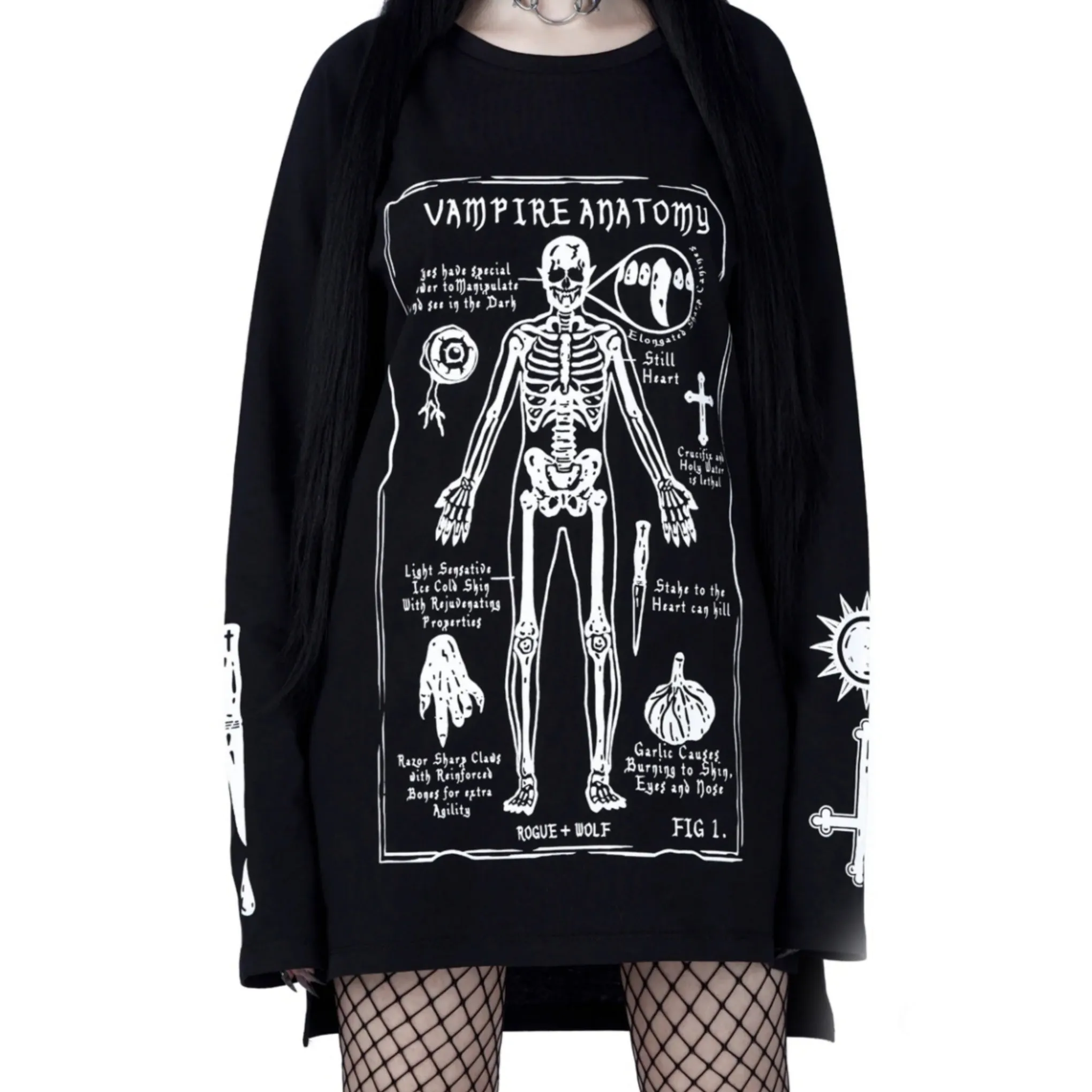 Vampire Anatomy Long Sleeve Tee | Black Oversized 100% Cotton