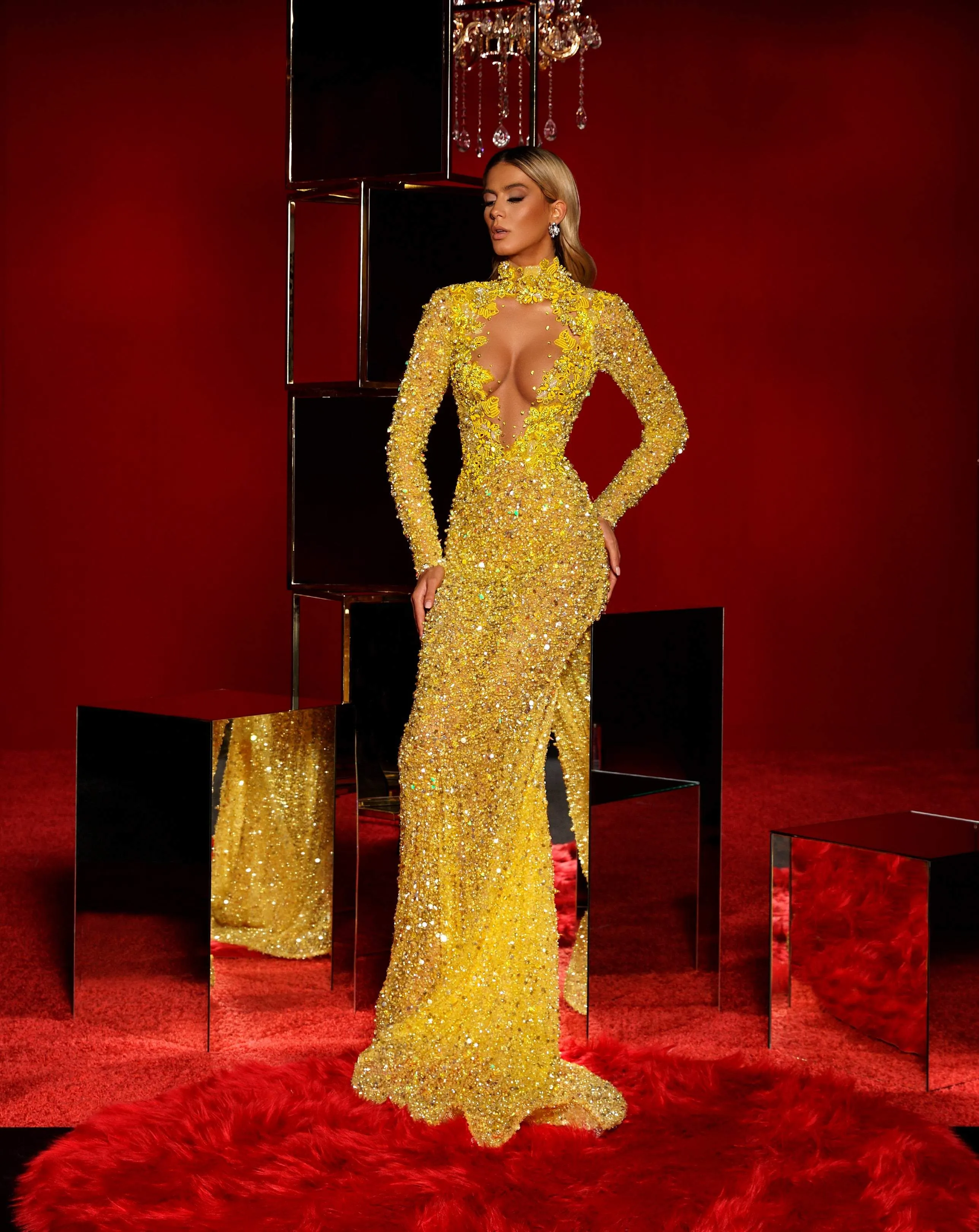Yellow Shining Evening Dress